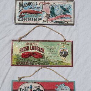 Vintage Magnolia Barataria Shrimp, Eastern Oysters, Jonesport Fresh Lobster Sign